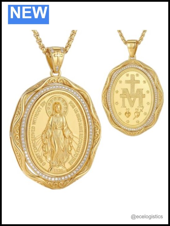 Jewelry - 925 Sterling Silver Virgin Mary Necklace Gold Plated Miraculous Medal Pendant